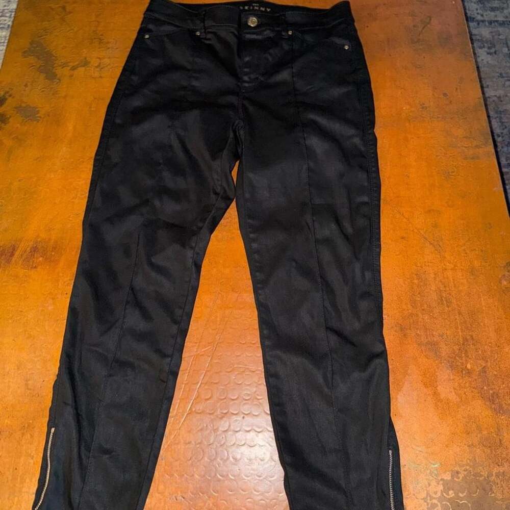 SKINNY Black Coated Moto Jeans Size 4 Ankle Zip